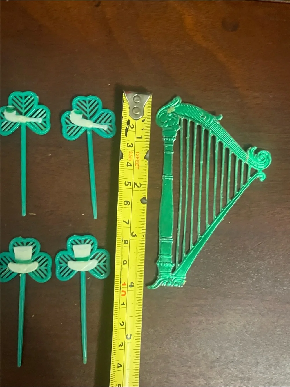 Lot of Vintage St. Patrick's Day Shamrock Cupcake Toppers & Paper Harp